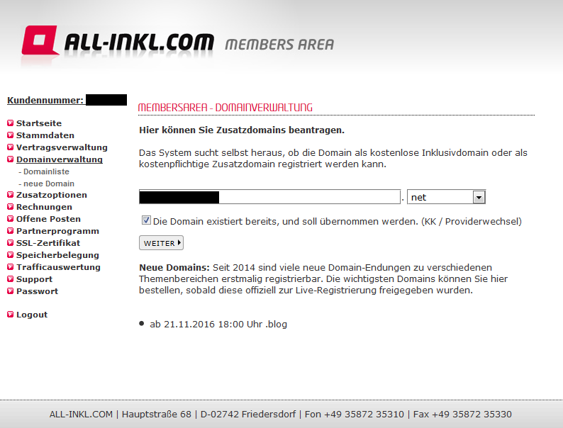 All-Inkl MembersArea Domain Providerwechsel