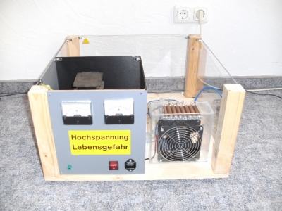 Teslaspule Unterbau Funkenstrecke Einbauinstrumente Voltmeter Amperemeter