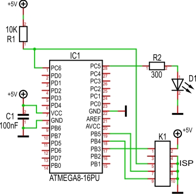 Beispielschaltung mit Mikrocontroller Atmega8